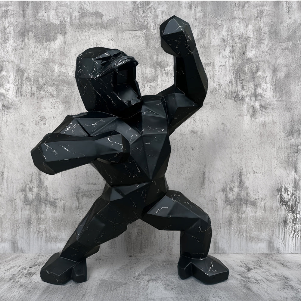 165cm Giant Black Stone Gorilla sculpture in luxury art gallery, showcasing bold modern design.