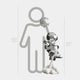 The Giant Sculptures Lunar Silver Astronaut Rocket Lift-Off Balloon Sculpture stands 130 cm (4 ft 3 in) tall, depicting a robot on cloud-like formations with a balloon, next to an outlined figure marked at 160 cm (5 ft 3 in).