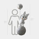 The Giant Sculptures Cosmic Chrome Astronaut Bunny Moonwalk Balloon Sculpture features a cute 180cm (5ft 9in) bunny on a gray moon, with a smaller moon balloon and a silver helmet. Its perfect for space-themed décor, shown next to a human outline of 160cm (5ft 3in).