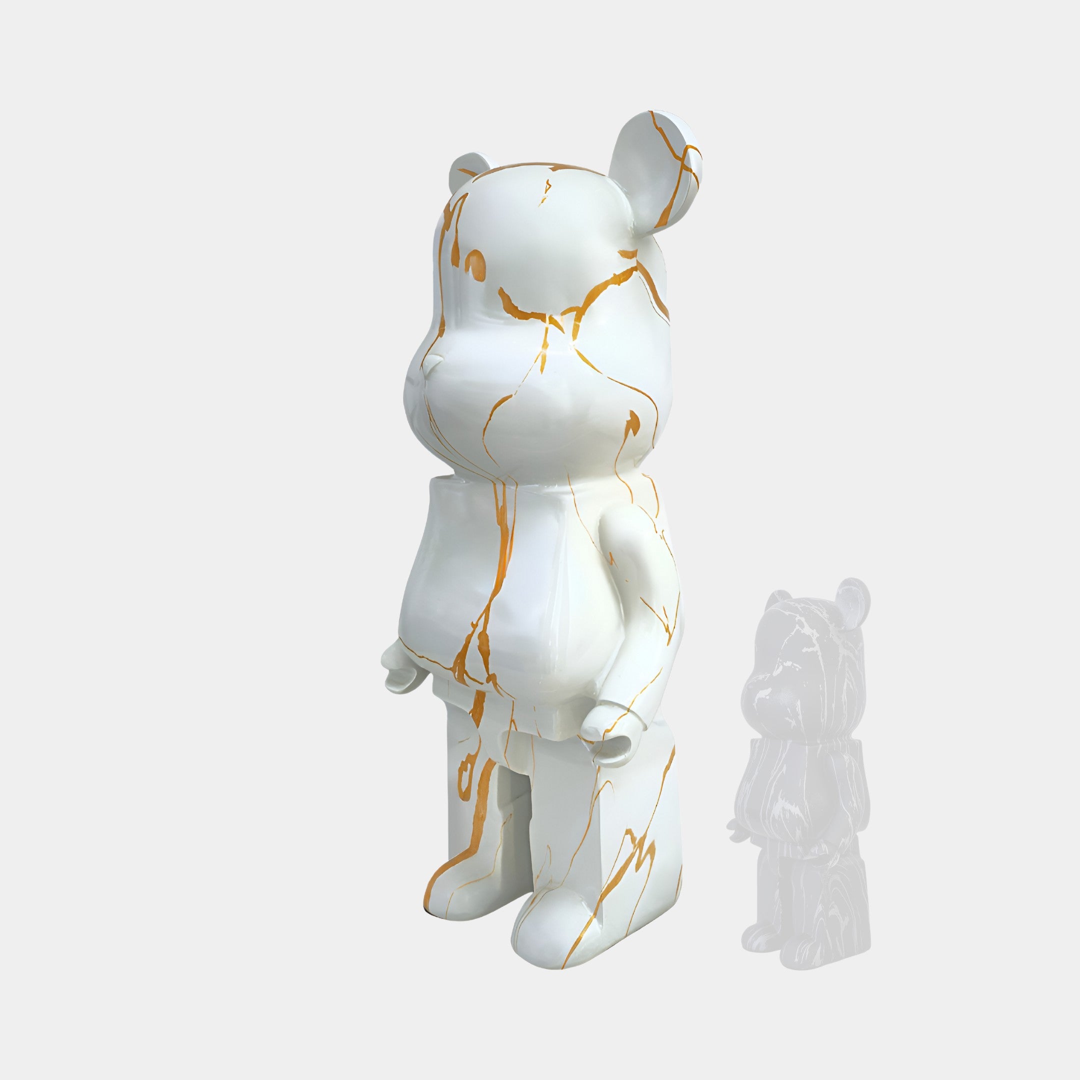 Golden Luster Bear Sculpture 135cm - Side View, showcasing luxurious gold streaks on pristine white background.