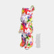 Angled side view of the Vogue bear sculpture, with its striking multicolor design and artistic abstraction.