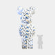 Rear view of the Indigo Infinity bear sculpture, standing tall at 165cm, showcasing intricate floral details on a white backdrop.