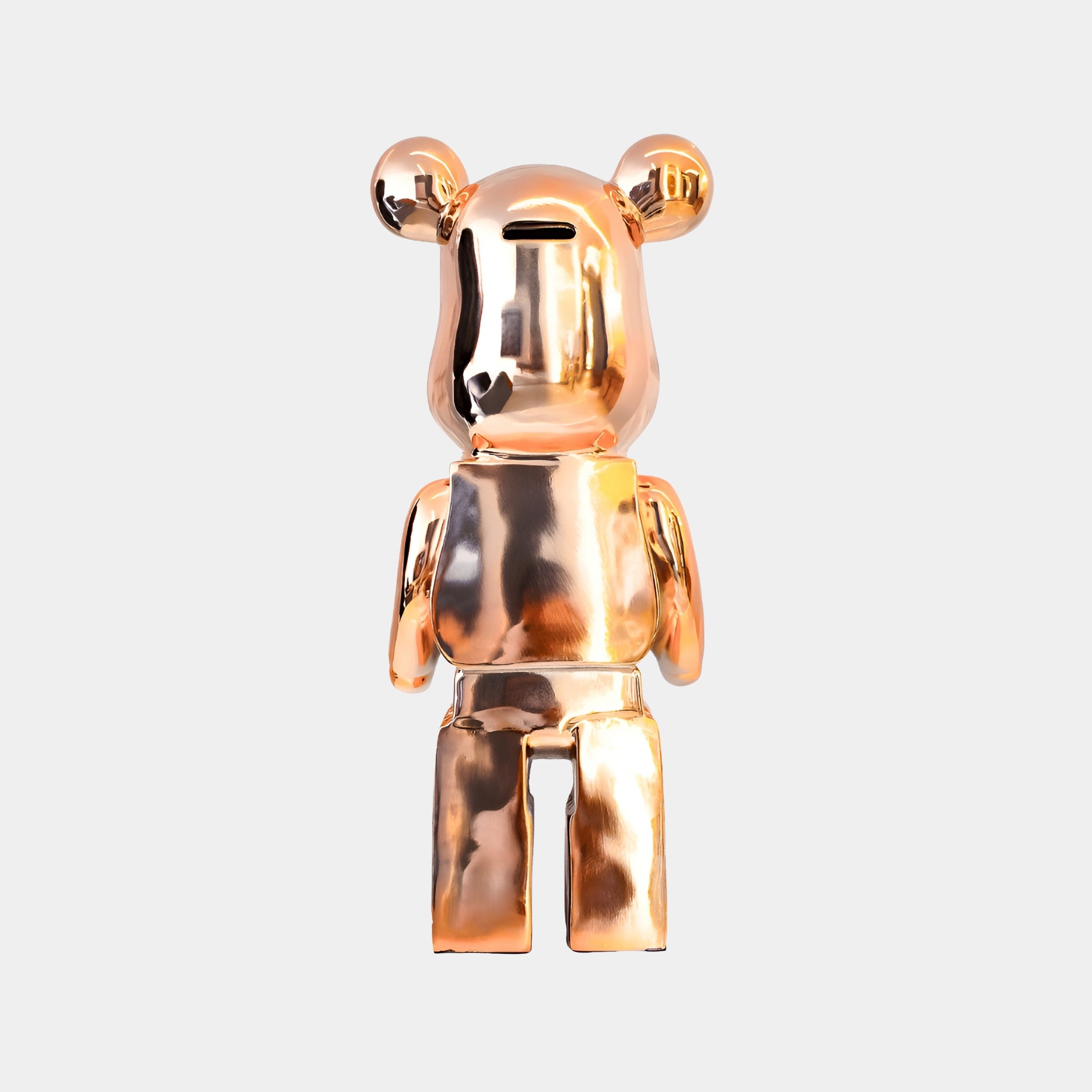 Rear view of Rose Gold Bear Sculpture, illustrating the radiant and polished finish from behind.