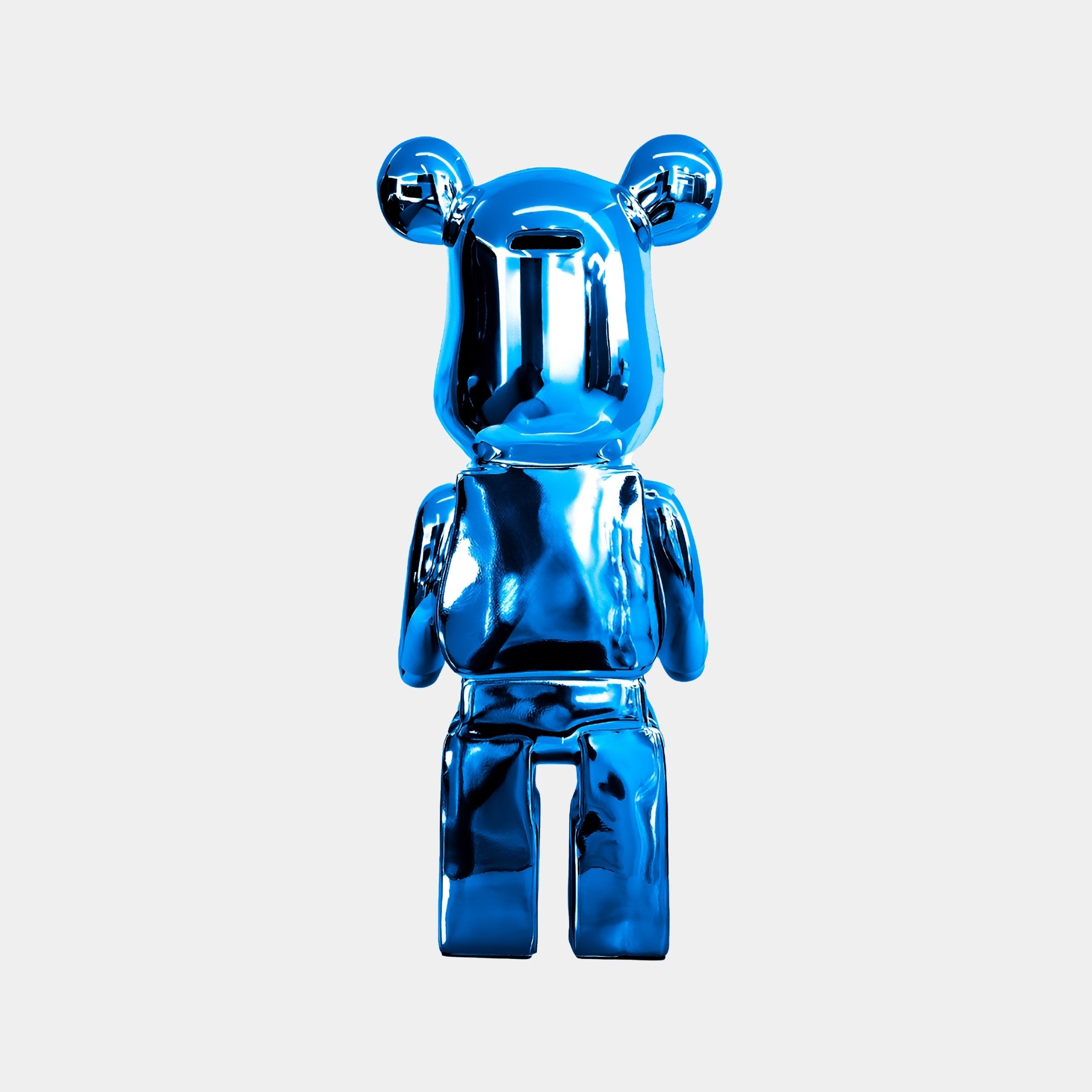 Rear view of Sapphire Blue Bear Sculpture, showcasing the seamless blue electroplated finish from behind.