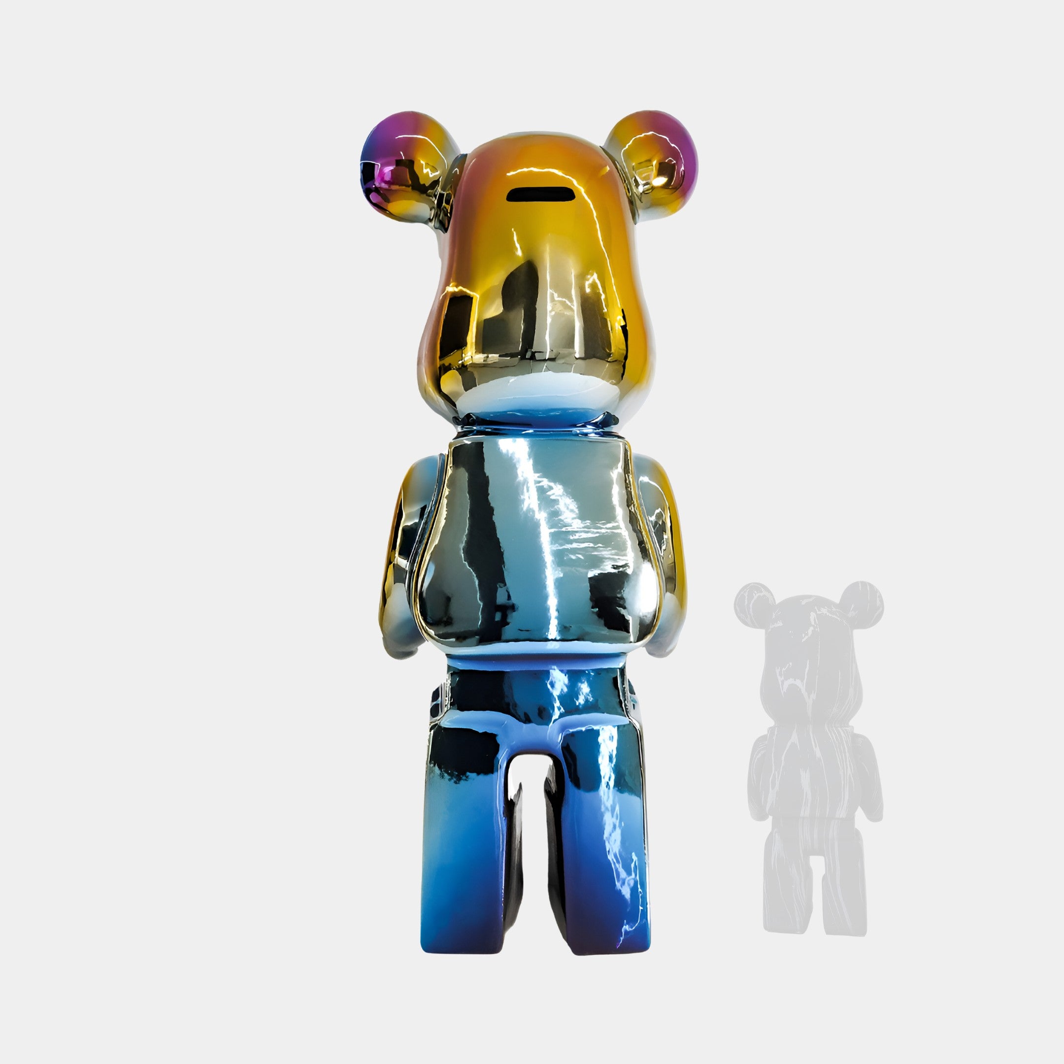 Colour Shift Bear Sculpture 135cm - Rear View, capturing the full spectrum of color shifts in the electroplated finish.