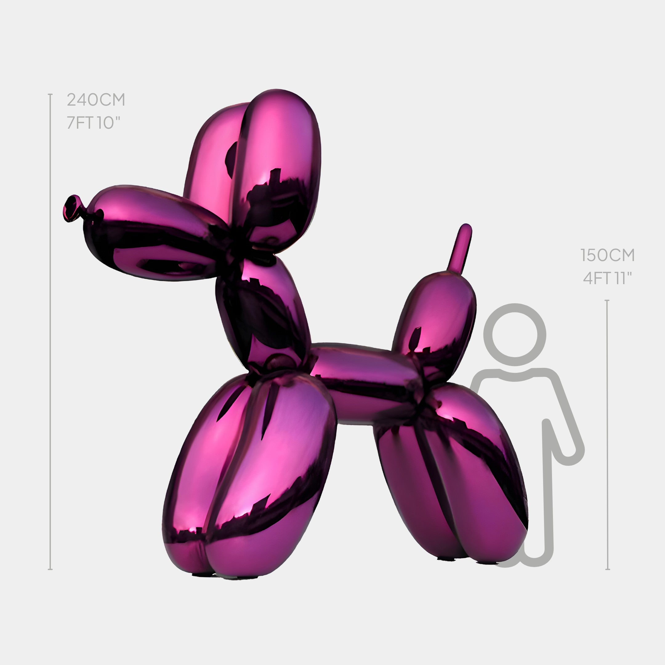 240cm giant dog sculpture in Phantom Purple with a rich, electroplated finish, perfect for making a bold and creative statement in large spaces.