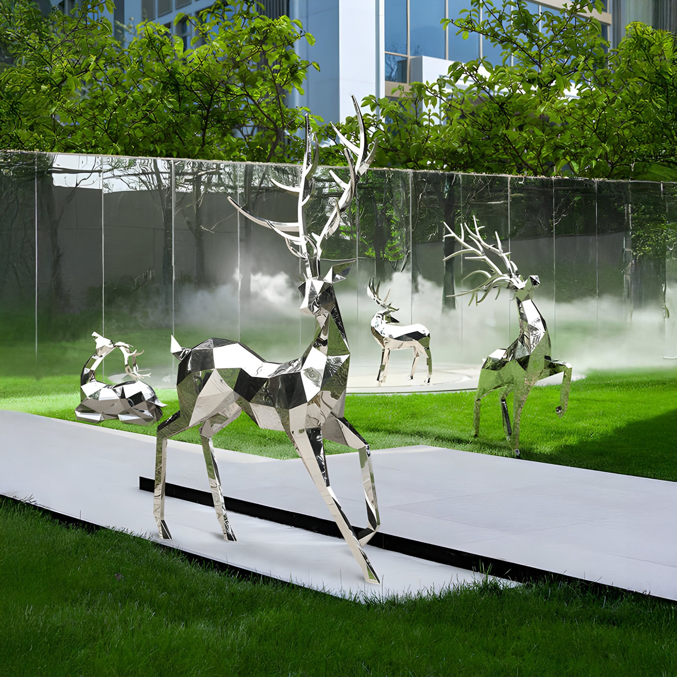 Noble Deer IV Geometric Steel Sculpture - 258cm