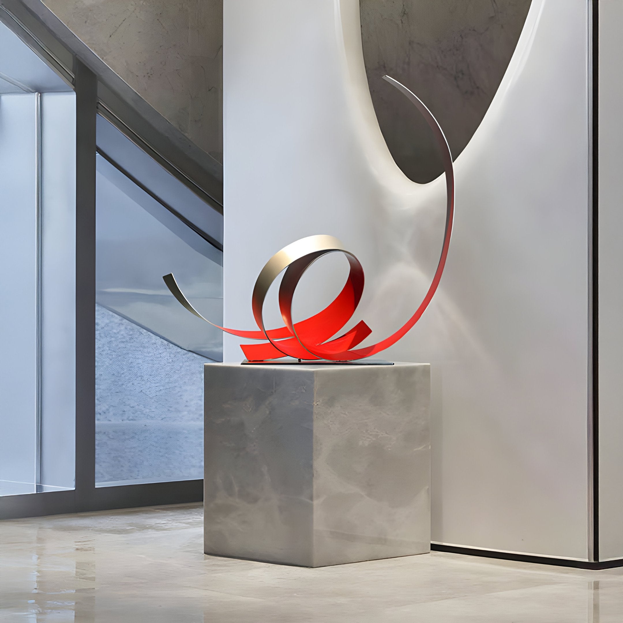 Ribbon Red III Abstract Steel Sculpture - 68cm