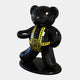 The Gacko Versace Bear Sculpture by Giant Sculptures is a sleek 165cm glossy black centerpiece adorned with yellow straps, a Medusa emblem, and decorative gold accents. It stands elegantly on an oval base, boasting a shiny finish ideal for luxury interiors.