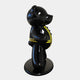 The Gacko Versace Bear Sculpture by Giant Sculptures, standing at 165cm, features a glossy black finish on its round base with a striking yellow zipper detail. Its highly reflective surface embodies luxury interiors and pop art design aesthetics.