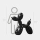 The Onyx Black Balloon Dog Sculpture by Giant Sculptures stands 100 cm tall, gleaming with a reflective chrome finish. It contrasts against a 150 cm gray silhouette, highlighting its modern design.