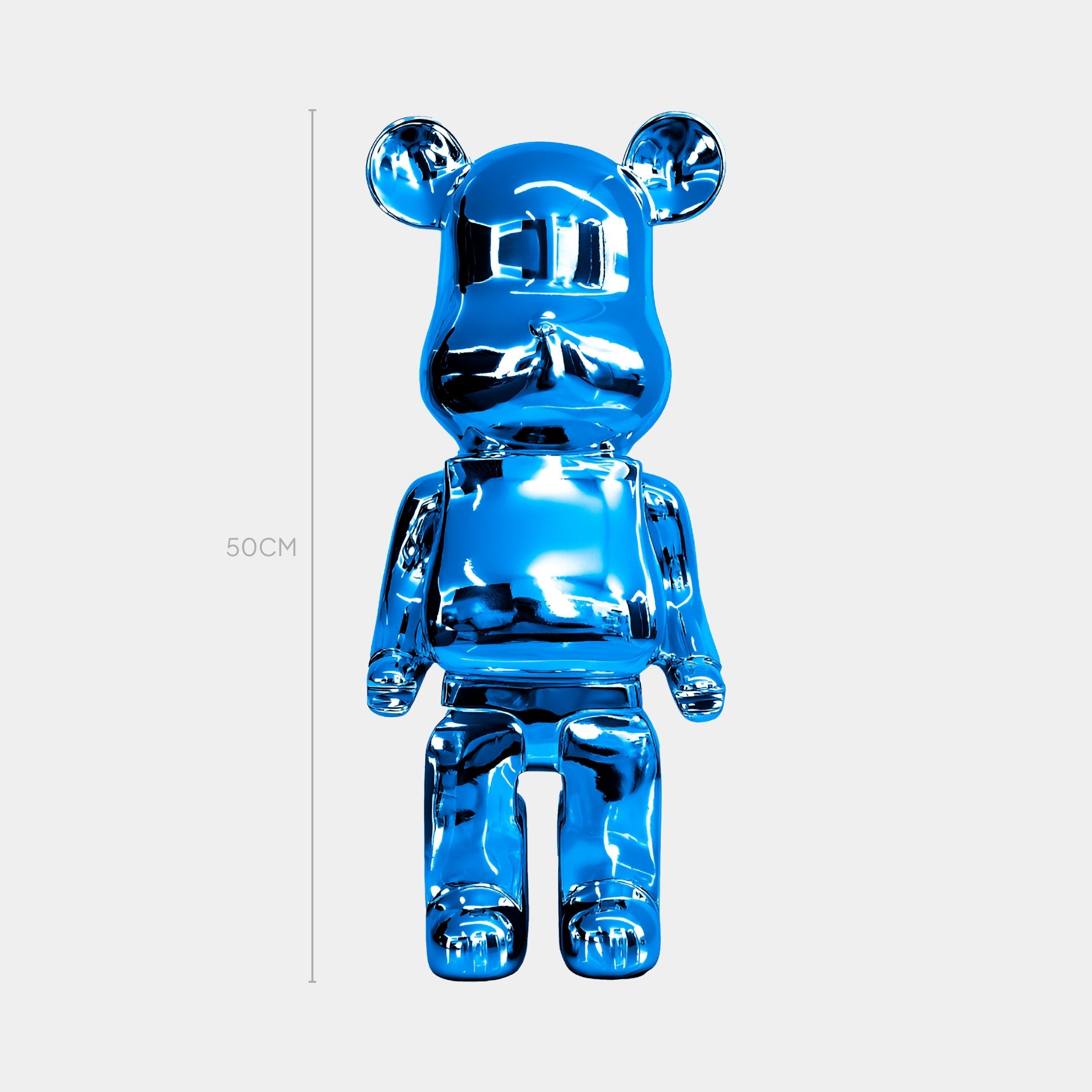 Front view of Sapphire Blue Bear Sculpture, featuring vibrant blue electroplated finish for luxury home decor.