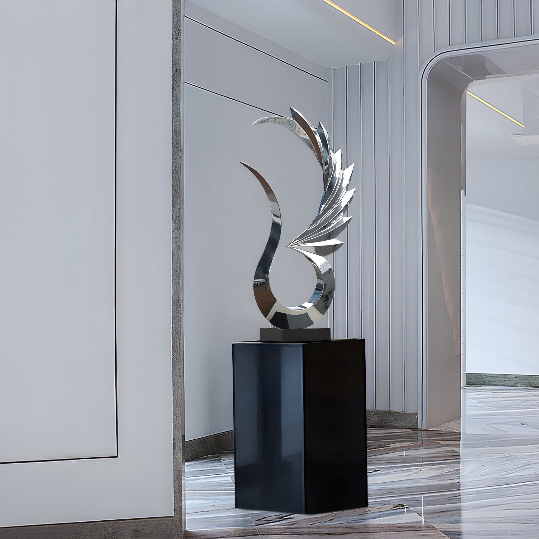 Wings Of Light Silver Abstract Steel Sculpture - 102cm