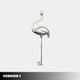 Various versions of the silver flamingo sculptures, each with slight variations in pose, displayed as part of a design collection.