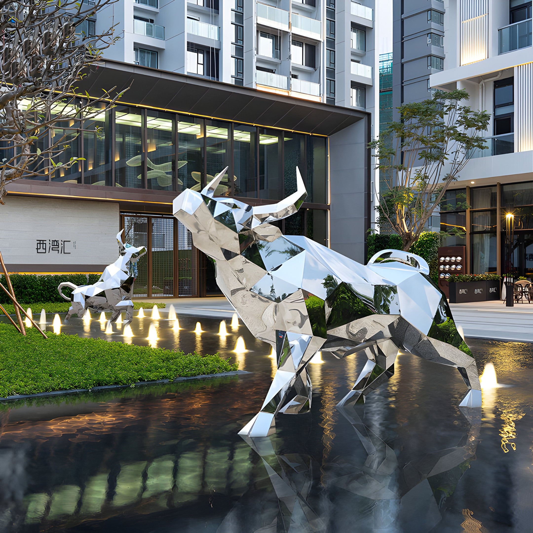 Bull II Geometric Steel Outdoor Sculpture - 213cm