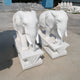 Two Lucky Chinese Elephant II Marble Outdoor Sculptures from Giant Sculptures, each standing 180cm tall, adorn the concrete surface with intricate carvings and elegant rectangular bases. Other stone statues in the background enhance this sophisticated scene.