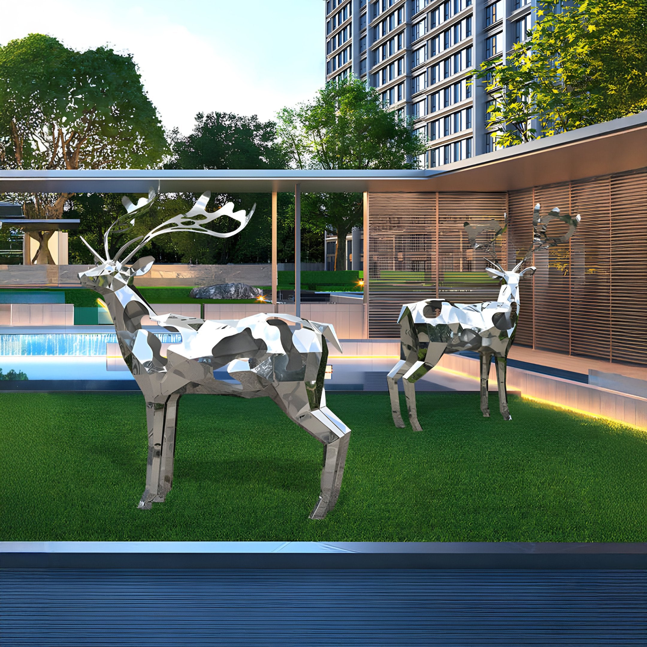 Mystic Deer Geometric Steel Outdoor Sculpture - 197cm