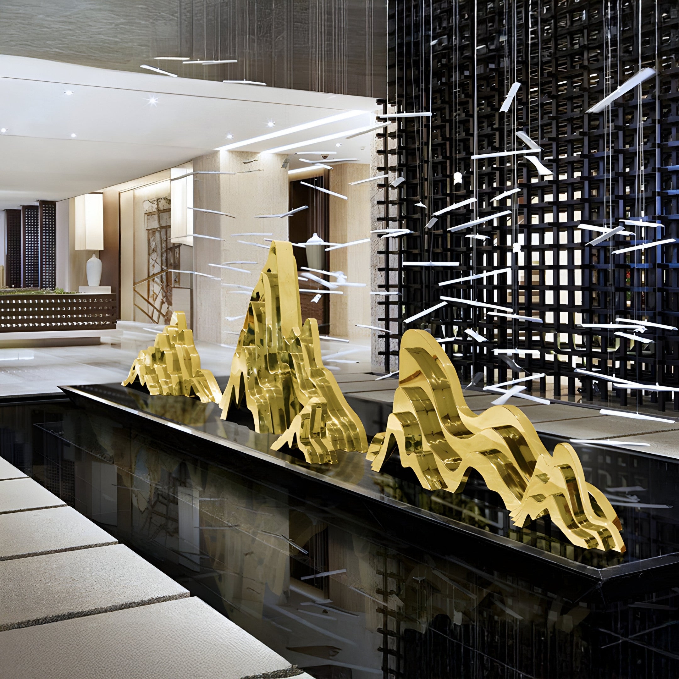 Mountain Range Gold Abstract Steel Sculptures