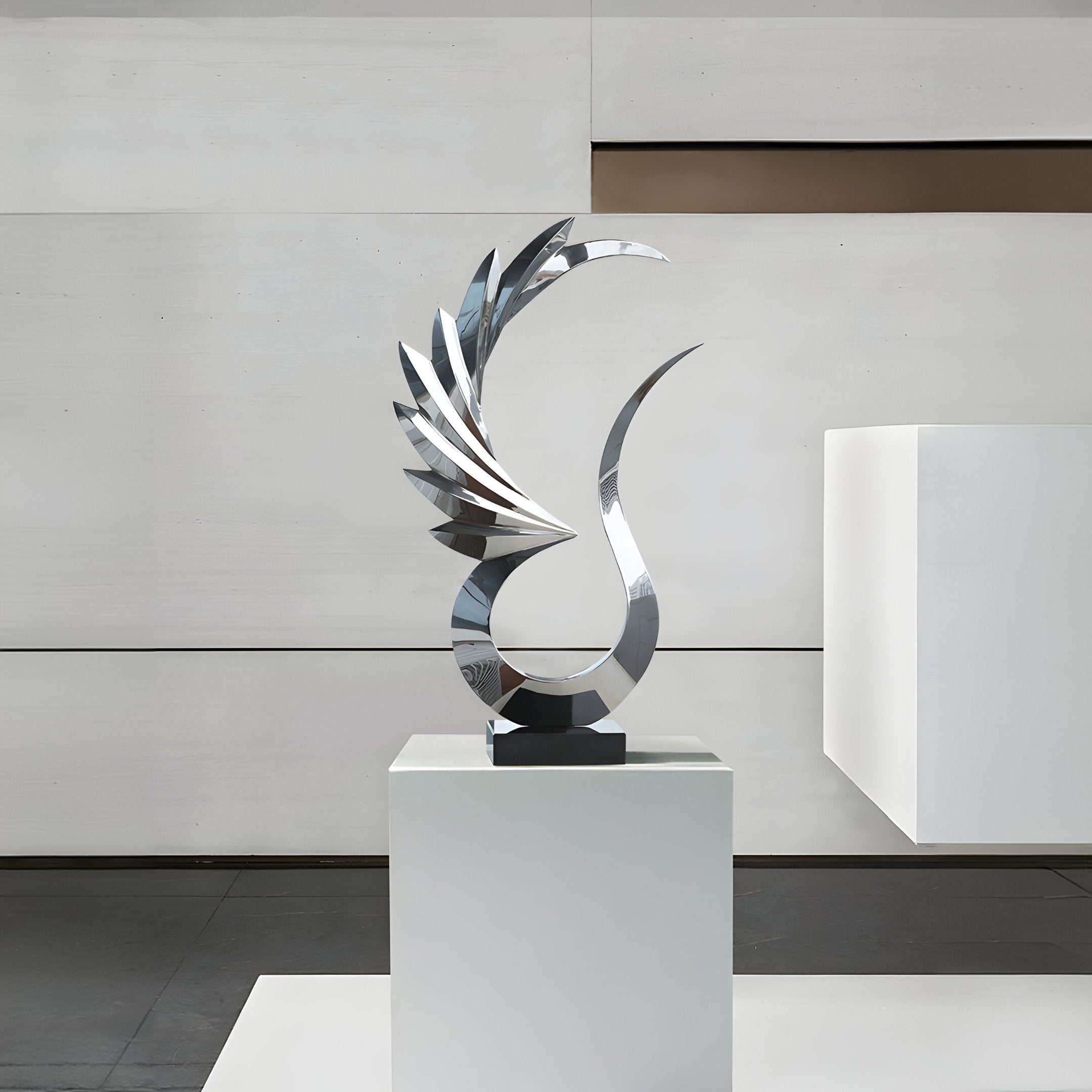 Wings Of Light Silver Abstract Steel Sculpture - 102cm