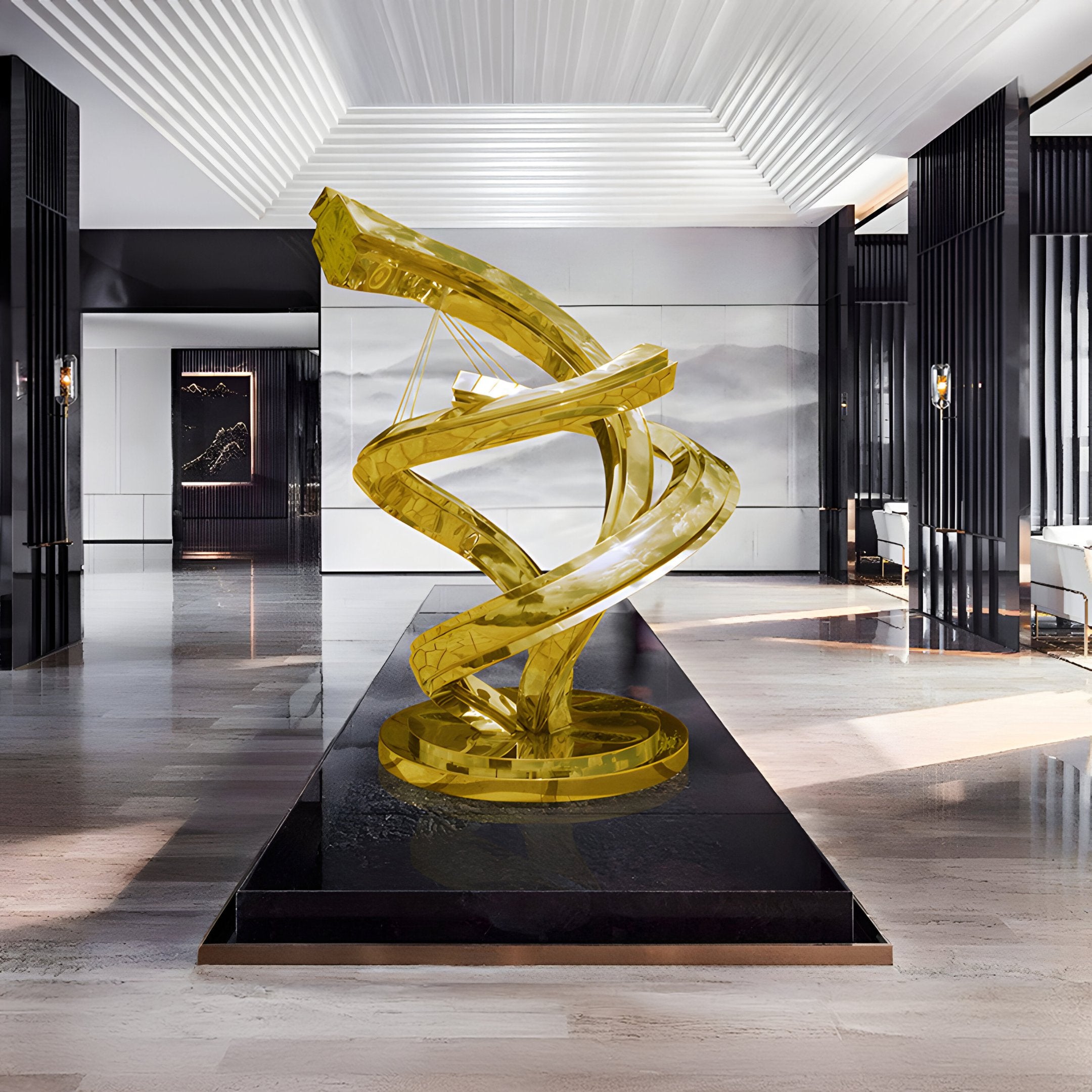 Twist Gold Abstract Outdoor Steel Sculpture - 168cm