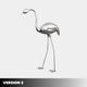 Various versions of the silver flamingo sculptures, each with slight variations in pose, displayed as part of a design collection.