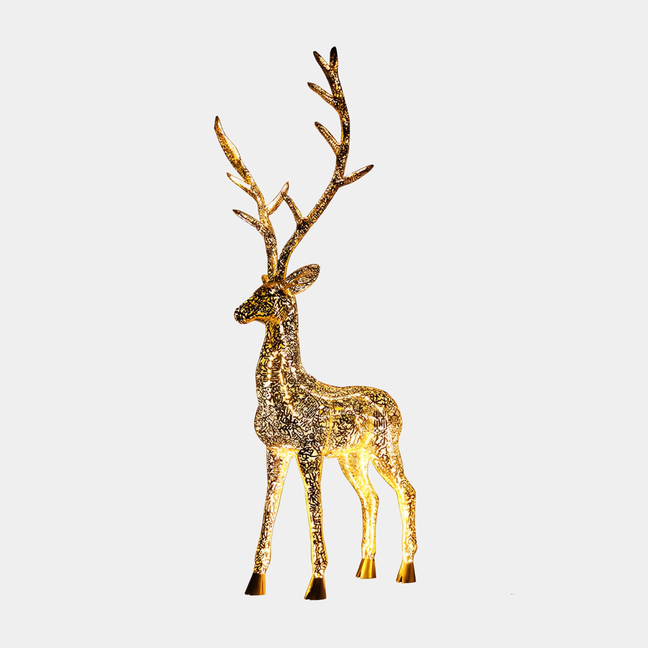 Luminous Stag Gold Steel LED Sculpture - 212cm