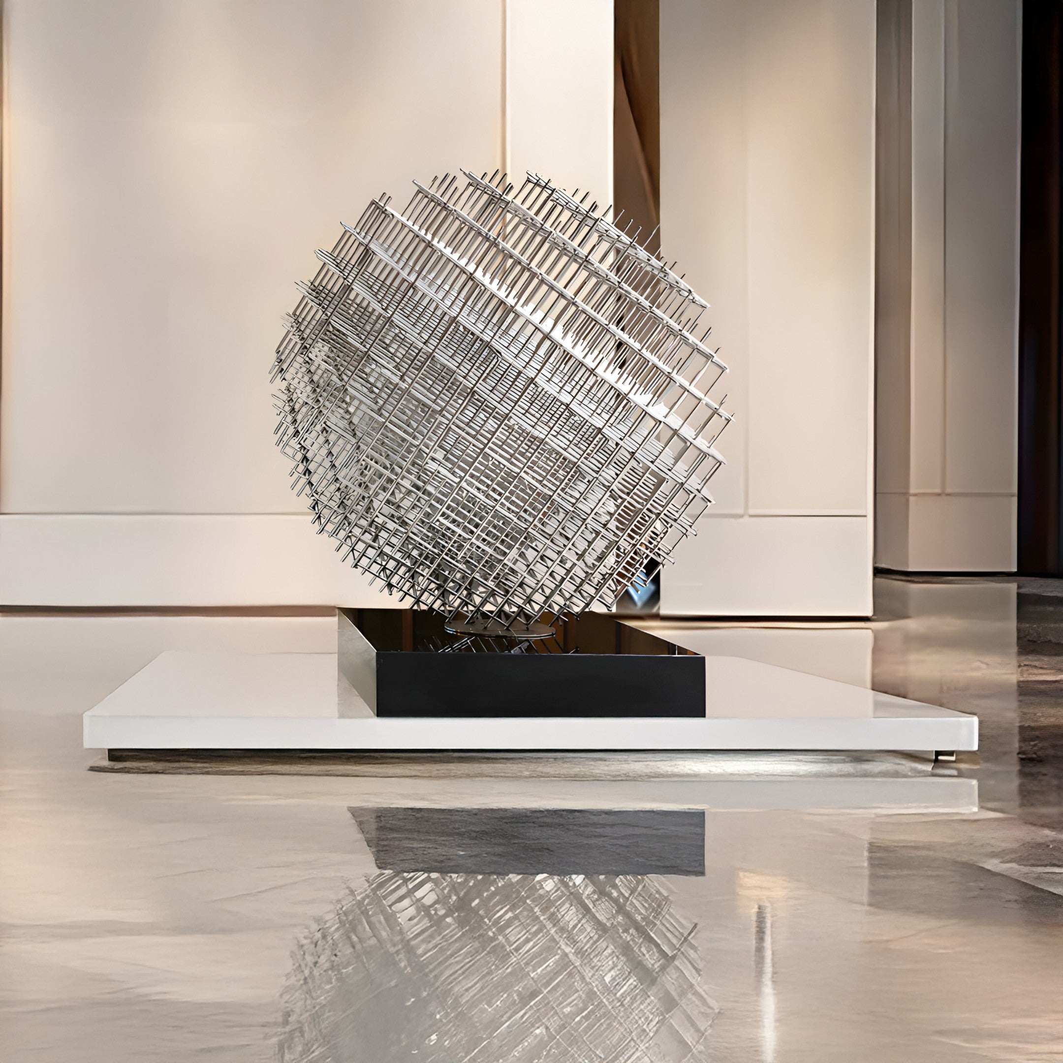 Mesh Silver Geometric Steel Sculpture - 135/200cm