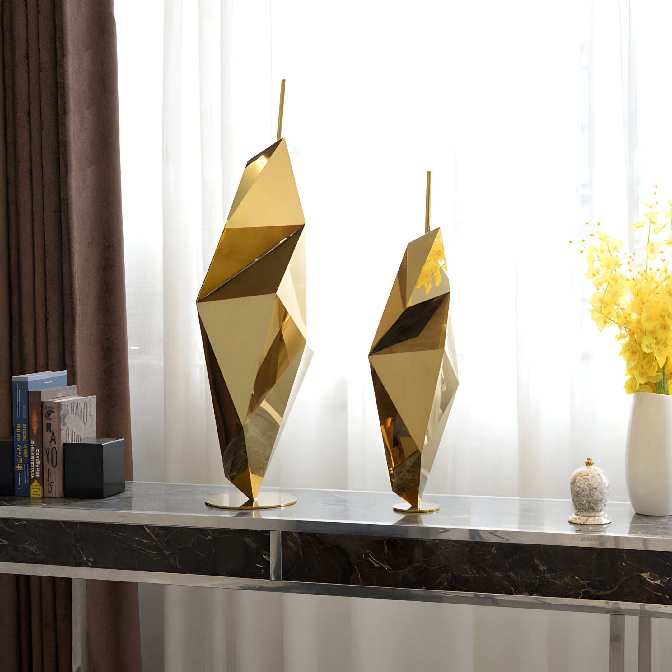 Prism Gold Geometric Steel Sculpture - 80cm