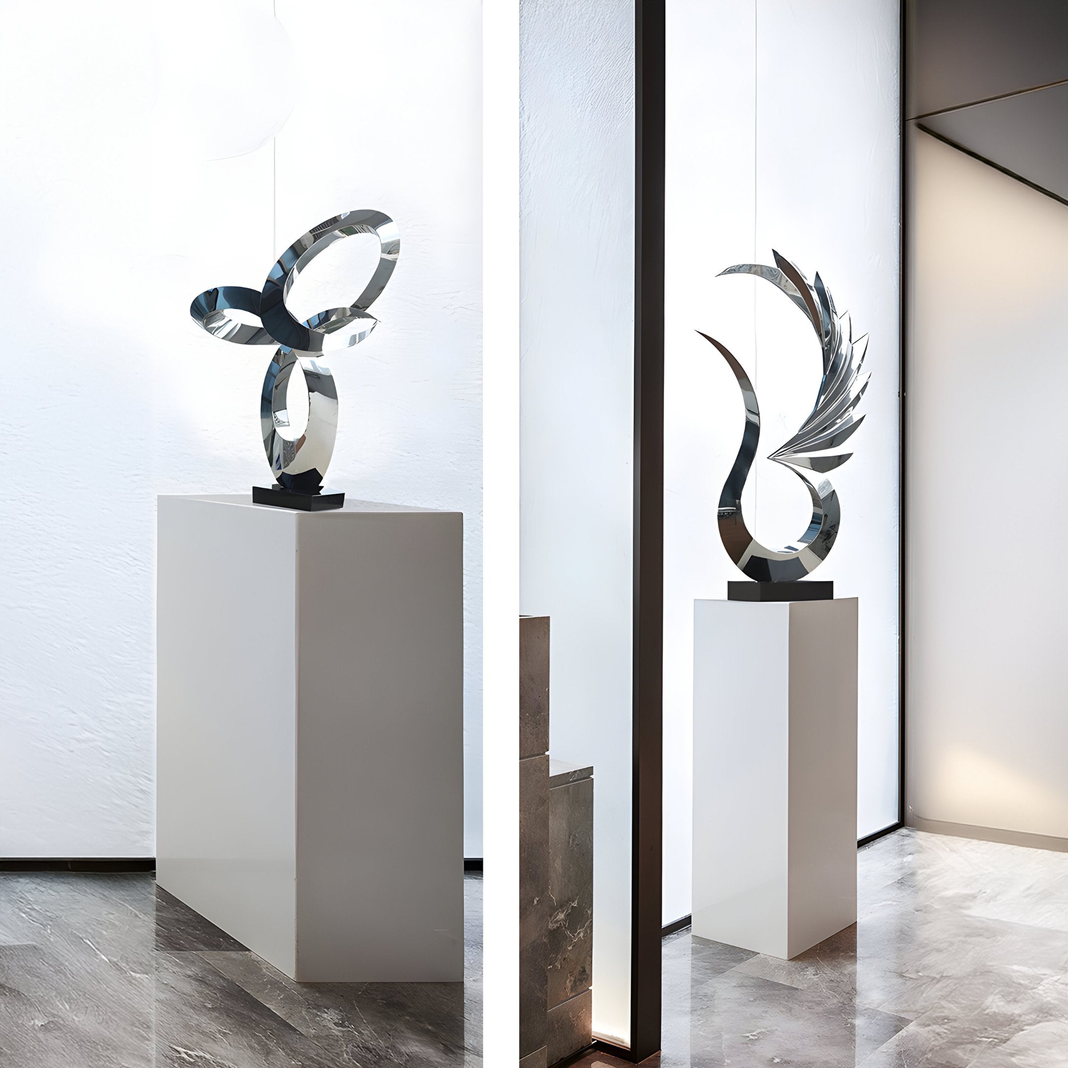 Wings Of Light Silver Abstract Steel Sculpture - 102cm