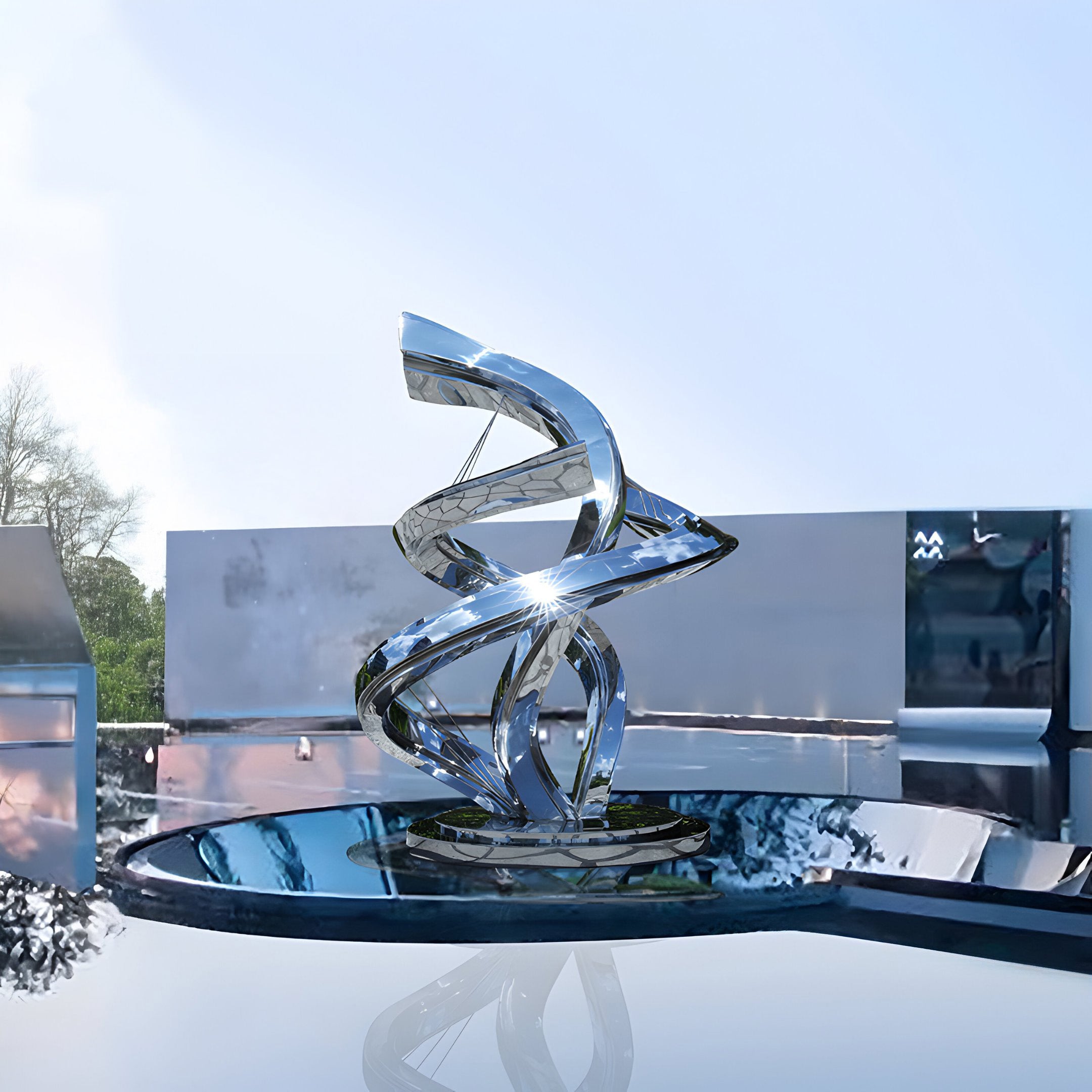 Twist Silver Abstract Outdoor Steel Sculpture - 168cm