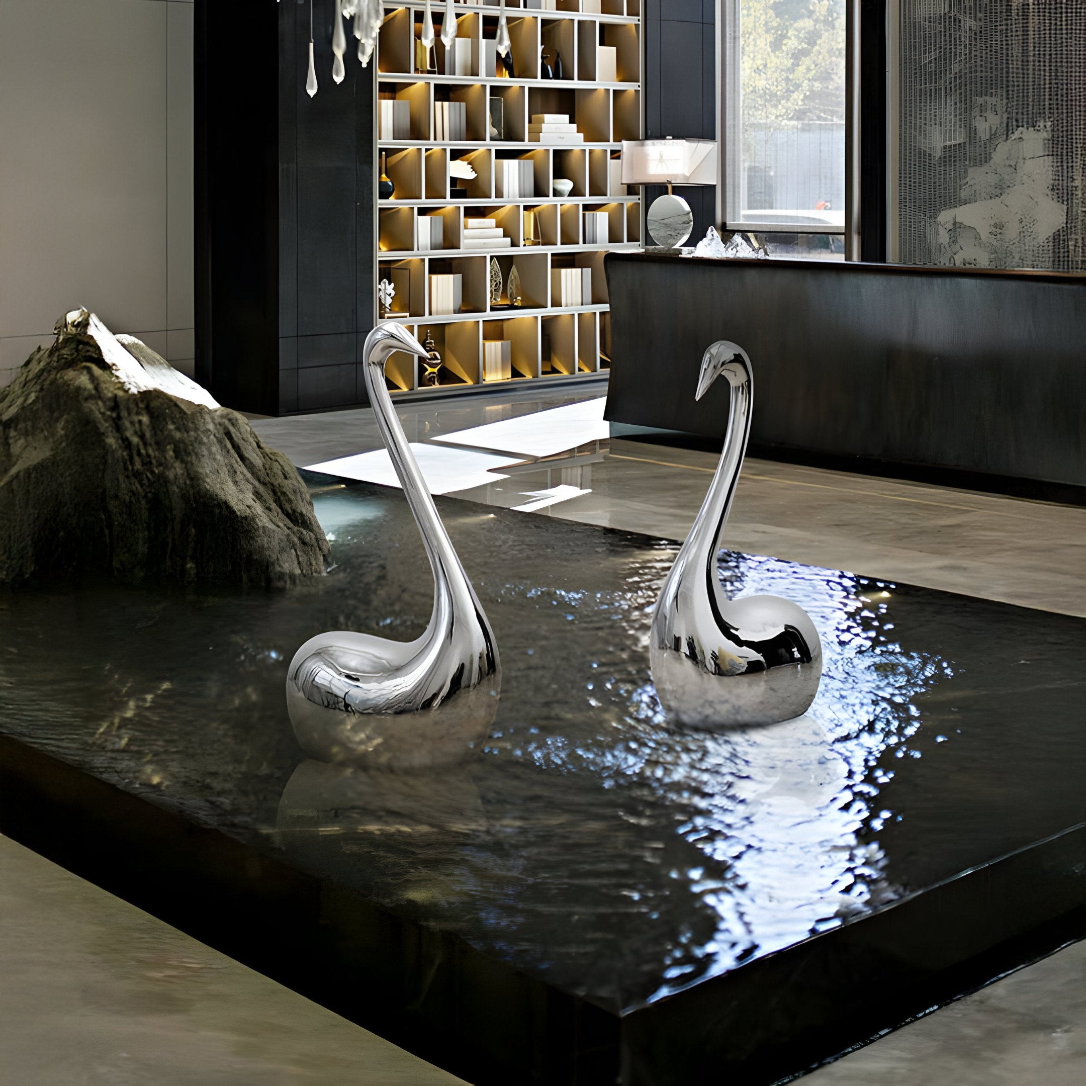 Swan Silver Abstract Steel Sculpture - 80/108cm