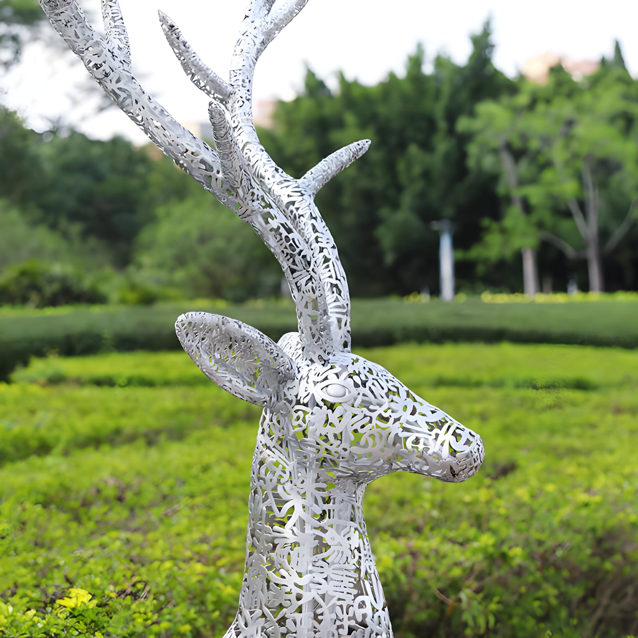 Luminous Stag Silver Steel LED Sculpture - 212cm