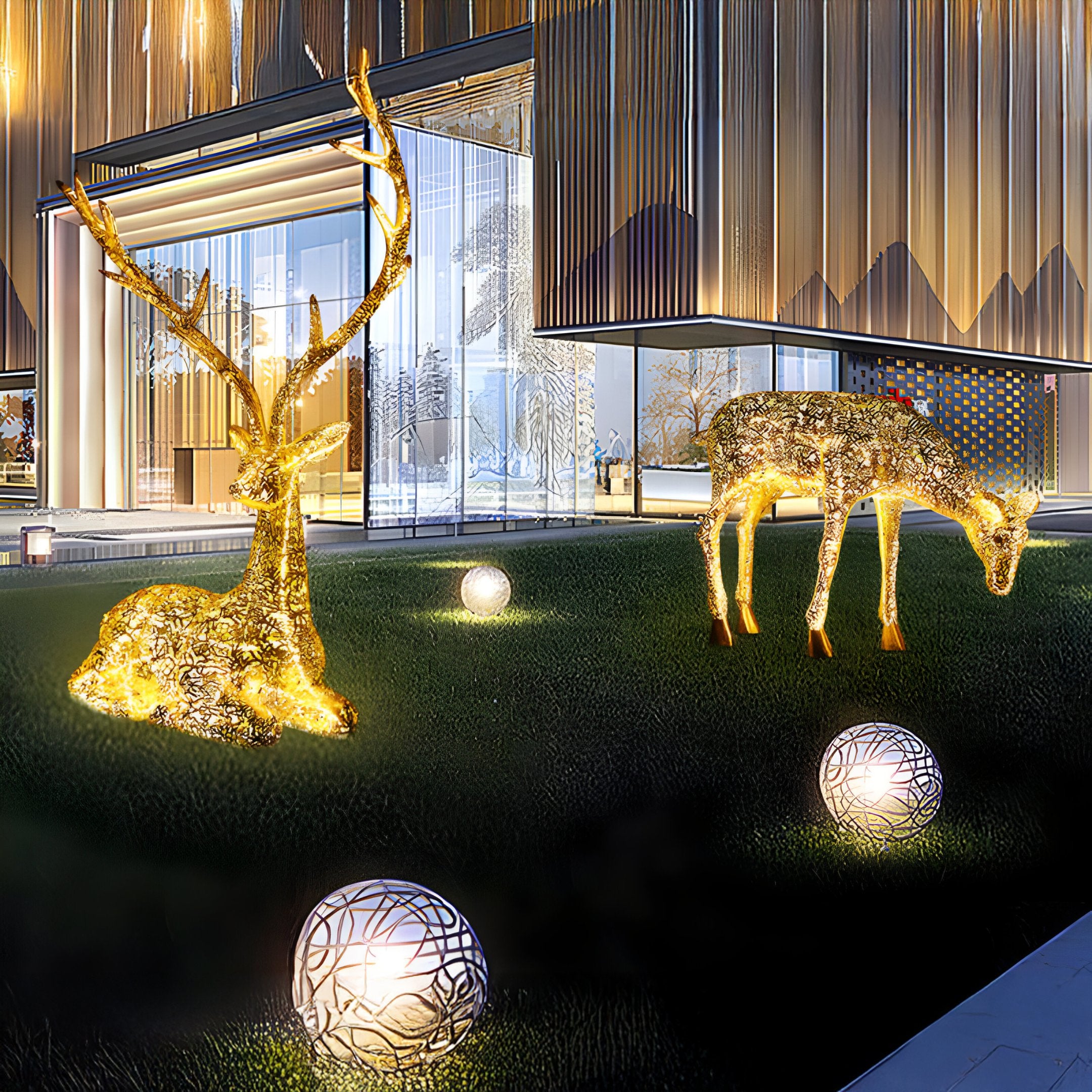 Luminous Stag II Gold Steel LED Sculpture - 125cm