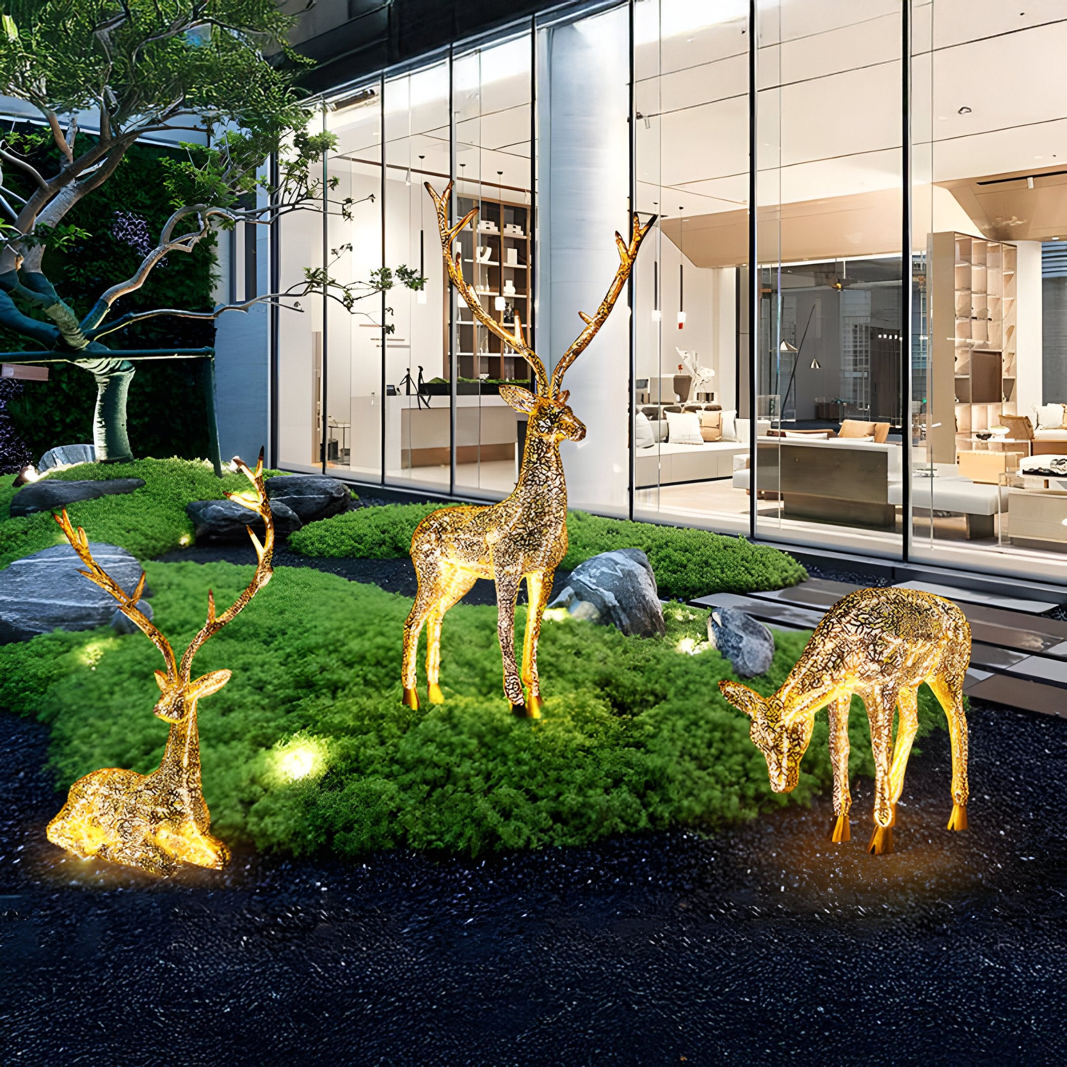 Luminous Stag Gold Steel LED Sculpture - 212cm