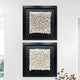 Pair of 3D wall sculptures in black frames, featuring white ceramic elements. The top sculpture showcases rod-like forms, while the bottom design features intricate spirals.