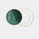 The Eclipse Luxe Noir Marble Green Circular Ring Wall Art by Giant Sculptures features a green marble-textured circle with golden rings, offering striking modern decor. Its white background enhances the subtle window reflection on this exquisite piece.