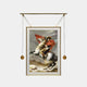 The Aristo Napoleon On Horseback Painting Gold Frame Hanging Wall Art by Giant Sculptures captures classical art with Napoleon in military uniform and a red cape. Its beautifully framed in gold, suspended by two ropes with round weights, embodying authority and grace as he points forward.