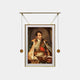 This Aristo Napoleon Portrait Painting by Giant Sculptures showcases a historical figure in ornate military attire with a sash and decorations, gazing to the side against rich drapery and a classical backdrop. Elegantly displayed in a modern gold frame.