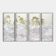 Four-panel decorative wall art featuring serene Chinese landscape designs with golden and silver embossed textures.