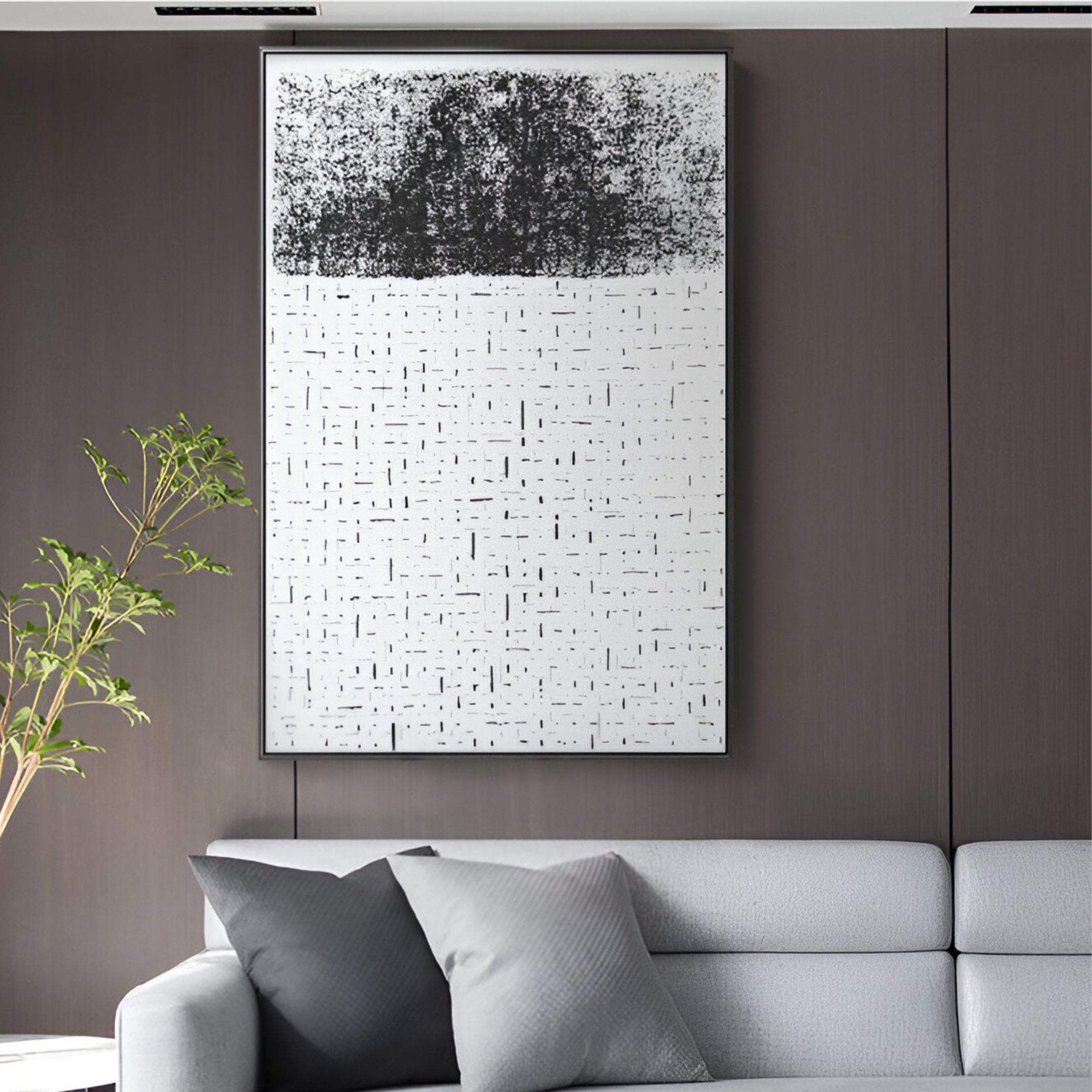 Silk Art wall decor displayed in a living room, complementing modern minimalist interiors.