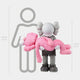 The Giant Sculptures Petal Pink Iconify Rescuing Furry Sculpture, 135cm tall, shows a gray cartoon character holding a petal pink one with crossed-out eyes against a backdrop featuring silhouettes of 160cm and 135cm, creating an artistic and whimsical scene.