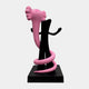 Giant Sculptures Petal Pink Iconify Snake Sculpture (176cm) features a black abstract design in premium resin, encircled by a pink snake-like form resembling an elephants trunk. Its contemporary elephant head with large ears contrasts elegantly against a white background, making it an eye-catching centerpiece.