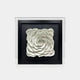 A framed ceramic wall art piece featuring a large, intricately sculpted white rose in full bloom. The petals are carefully layered, creating a realistic, three-dimensional texture.