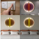 A collage shows a finger pressing a light switch and three Onyx Flame Glow Acrylic 3D LED Wall Art pieces by Giant Sculptures, each above beds, displaying colors: pink, yellow, and multicolored for unique ambient effects. Experience the artistic charm with this vibrant display.