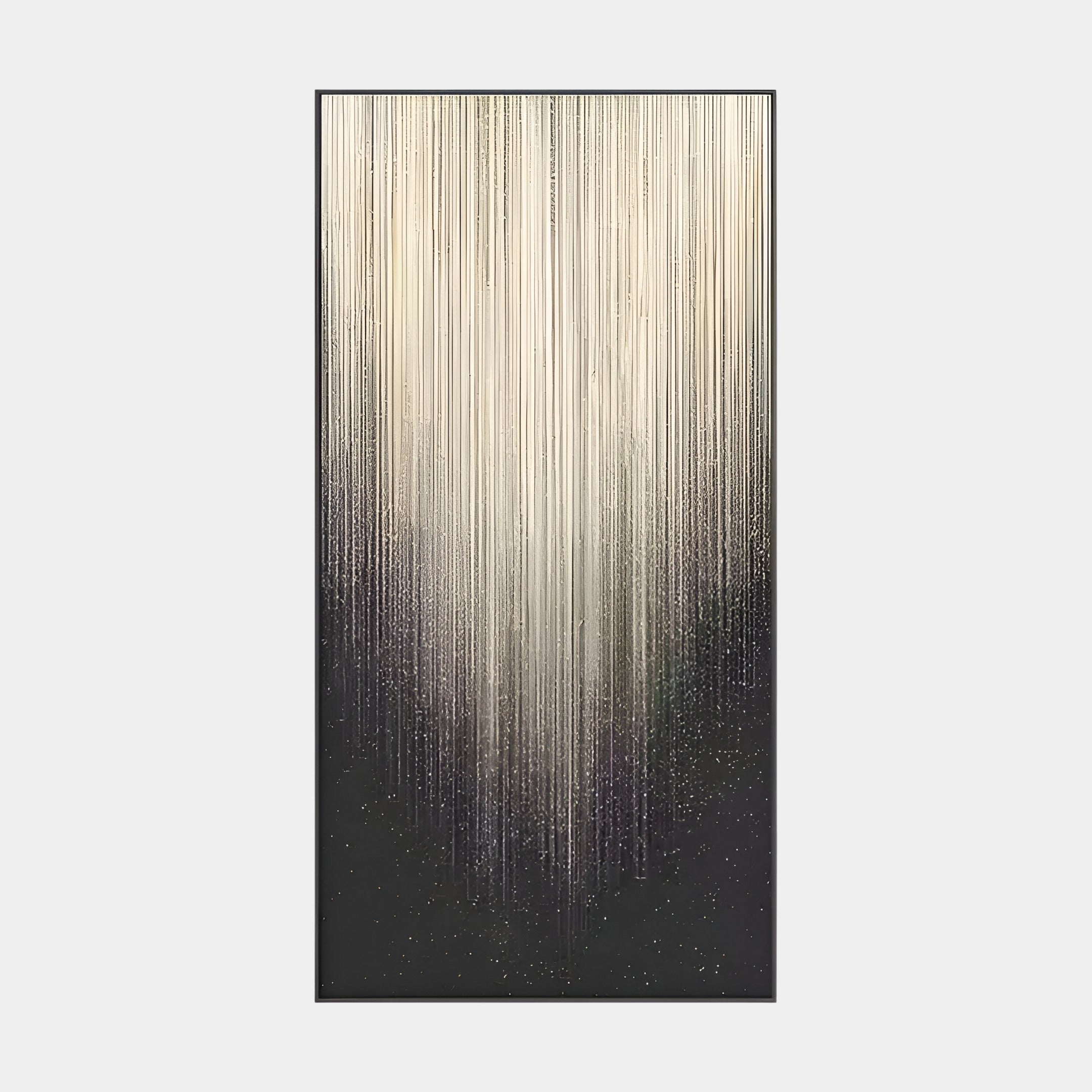 The Celeste Lightfall LED Wall Art by Giant Sculptures features cascading vertical lines transitioning from light to dark, resembling rain. Its ideal for modern interiors, with its textured background adding depth and enhancing contemporary spaces.