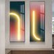 Pair of LED wall art pieces with soft glowing curved lines on a gradient canvas, enhancing modern living spaces with ambient lighting.