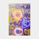 The Elysian Chromatic Vortex Oil Painting 3D LED Wall Art by Giant Sculptures showcases swirling purple, yellow, and pink colors with glowing orange, yellow, and blue circles in a fluid, watercolor-like texture reminiscent of dynamic 3D LED designs.