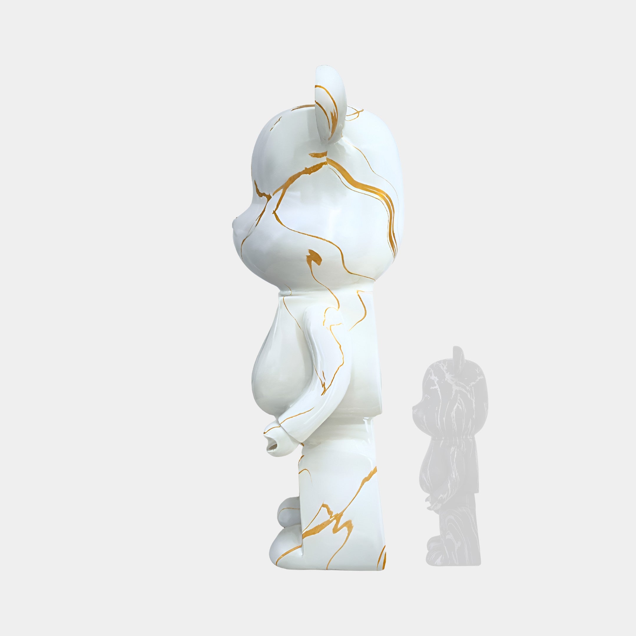 Golden Luster Bear Sculpture 135cm - Angled View, featuring the gilded gold trails on sleek white finish.