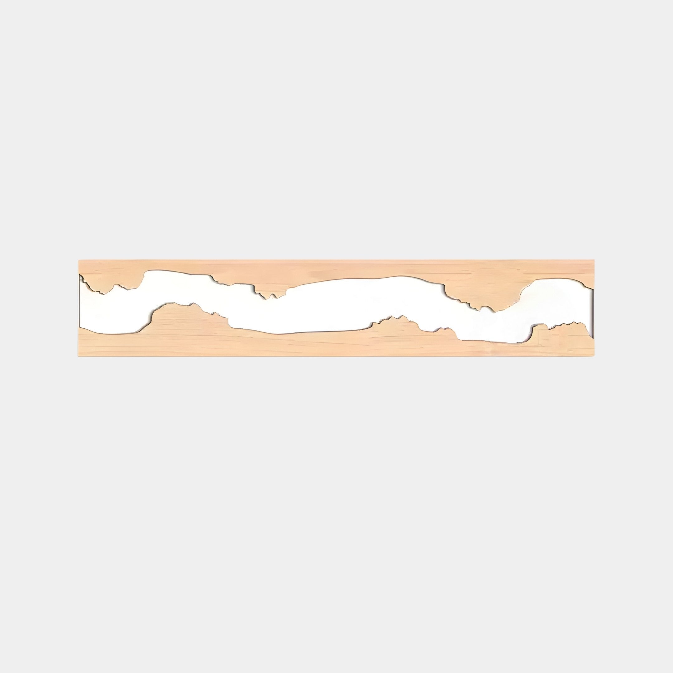 The Stratara Beige Wood Carving Mirror Linear Wall Art by Giant Sculptures showcases a unique, wavy cutout pattern against a white background. Its light, natural finish gives it the appearance of an abstract landscape or topographical map, making it a standout piece of contemporary design.