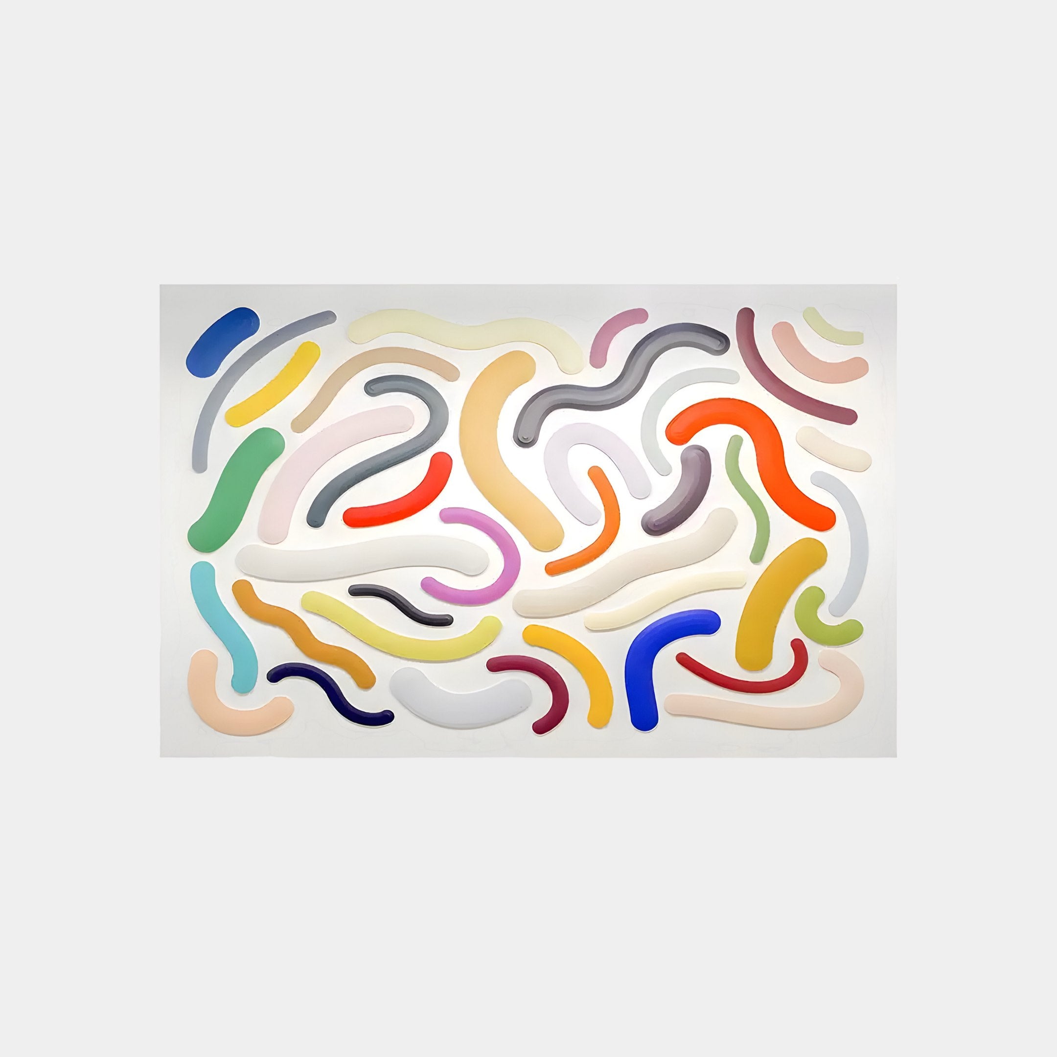 The Chromisma Multicolour Abstract Curves Hand-Painted 3D Wall Art by Giant Sculptures features colorful, vibrant shapes including blue, red, yellow, green, pink, and gray on a white background.